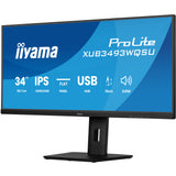 Iiyama prolite xub3493wqsu-b6 34 ultrawide monitor (zwart (mat), 2x hdmi, displayport, 2x usb-a, usb-b, 2x usb-c)