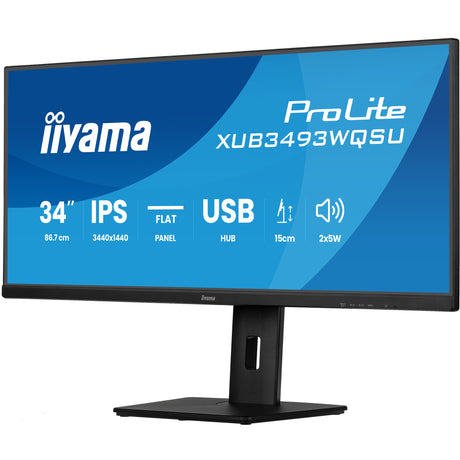 Iiyama prolite xub3493wqsu-b6 34 ultrawide monitor (zwart (mat), 2x hdmi, displayport, 2x usb-a, usb-b, 2x usb-c)
