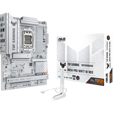 Asus tuf gaming b850-pro wifi7 w neo socket am5 moederbord (wit, raid, 2,5gb-lan, wlan, bt, sound, atx)