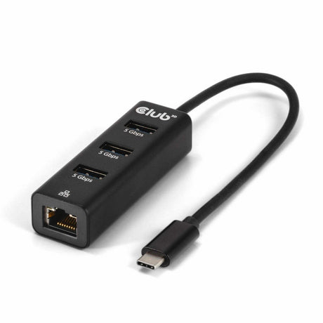 Club 3d usb-c 5 gbps naar 3 poorten usb type-a-hub met gigabit ethernet adapter (zwart)