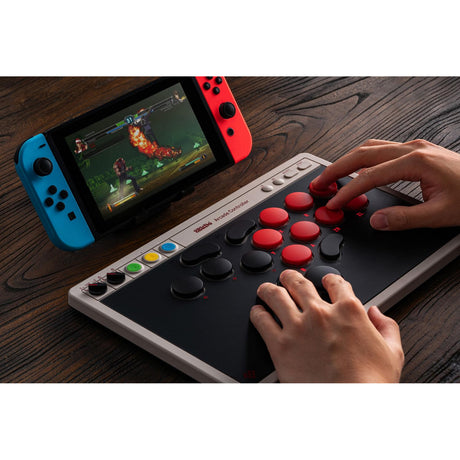 8bitdo arcade controller (grijs rood, 2.4 ghz bluetooth usb, nintendo switch 1 + 2, pc)