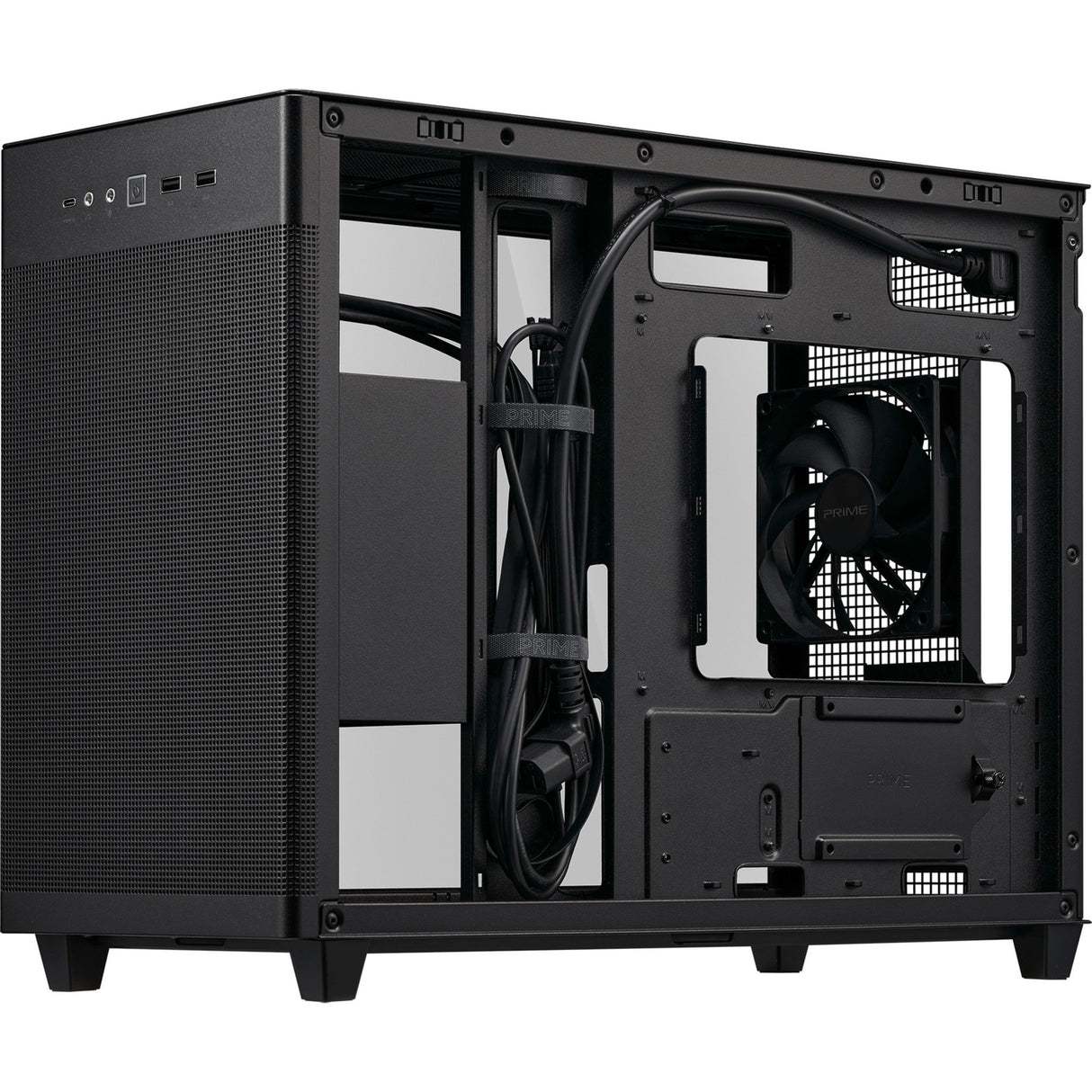 Asus prime ap201 mini tower behuizing (zwart | 2x usb-a | 1x usb-c)