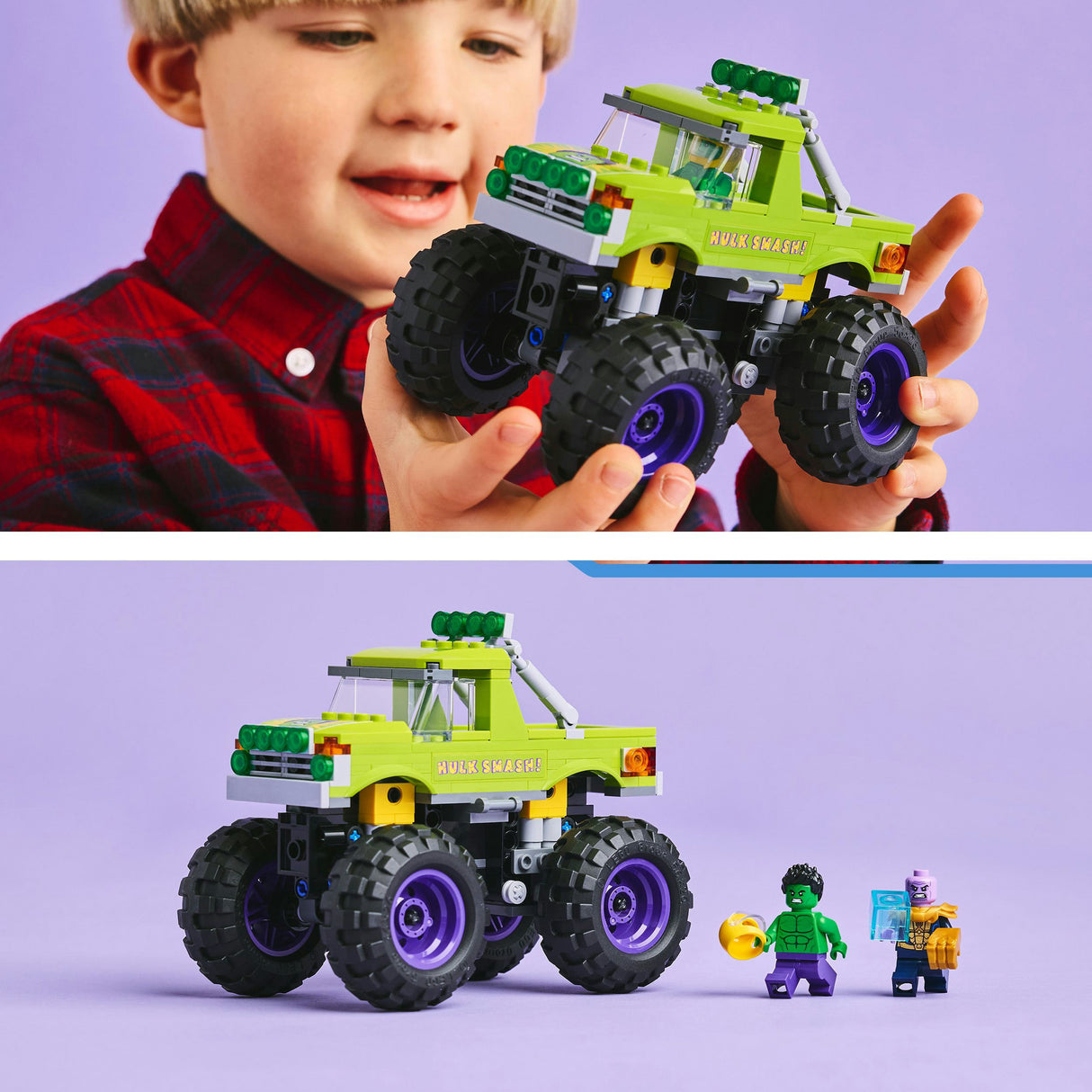 Lego marvel de hulk truck vs. thanos - superhelden speelgoed - 76312