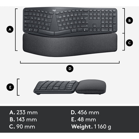 Logitech k860 ergo keyboard (zwart, 100%, bluetooth, us international iso)