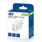 Act connectivity usb-c usb-a lader 65w 3-poorts met power delivery pps, quickcharge en ganfast (wit)