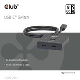 Club 3d usb-c bi-directional video + data + pd switch usb-switch (zwart)