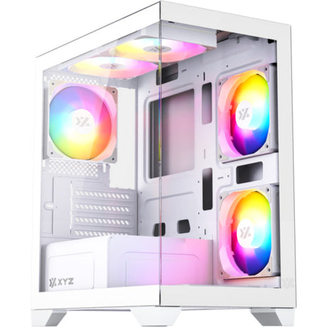 Xyz pc gear titanium view lite midi tower behuizing (wit | 2x usb-a | tempered glass)