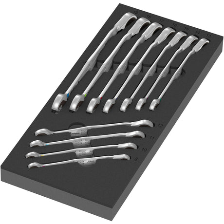 Wera 9733 schuimrubberen inzetstuk met 6001 joker switch set 1, 11‑delig moersleutel (zwart grijs)