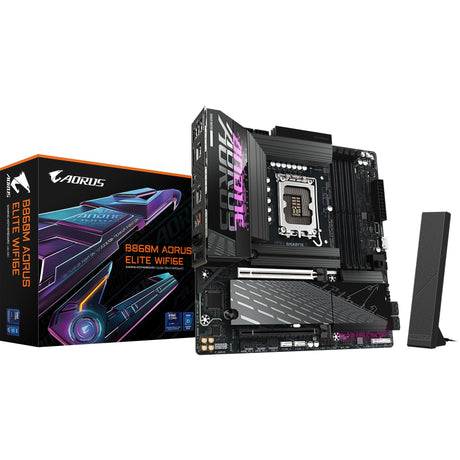 Gigabyte b860m aorus elite wifi6e socket 1851 moederbord (zwart, raid, 2,5gb-lan, wi-fi 6e, bt, sound, µatx)