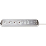 Brennenstuhl ®estilo hoekaansluitdoosstrook met usb laadfunctie 6-weg 4x beschermende contactdozen 2x euro zilver wit