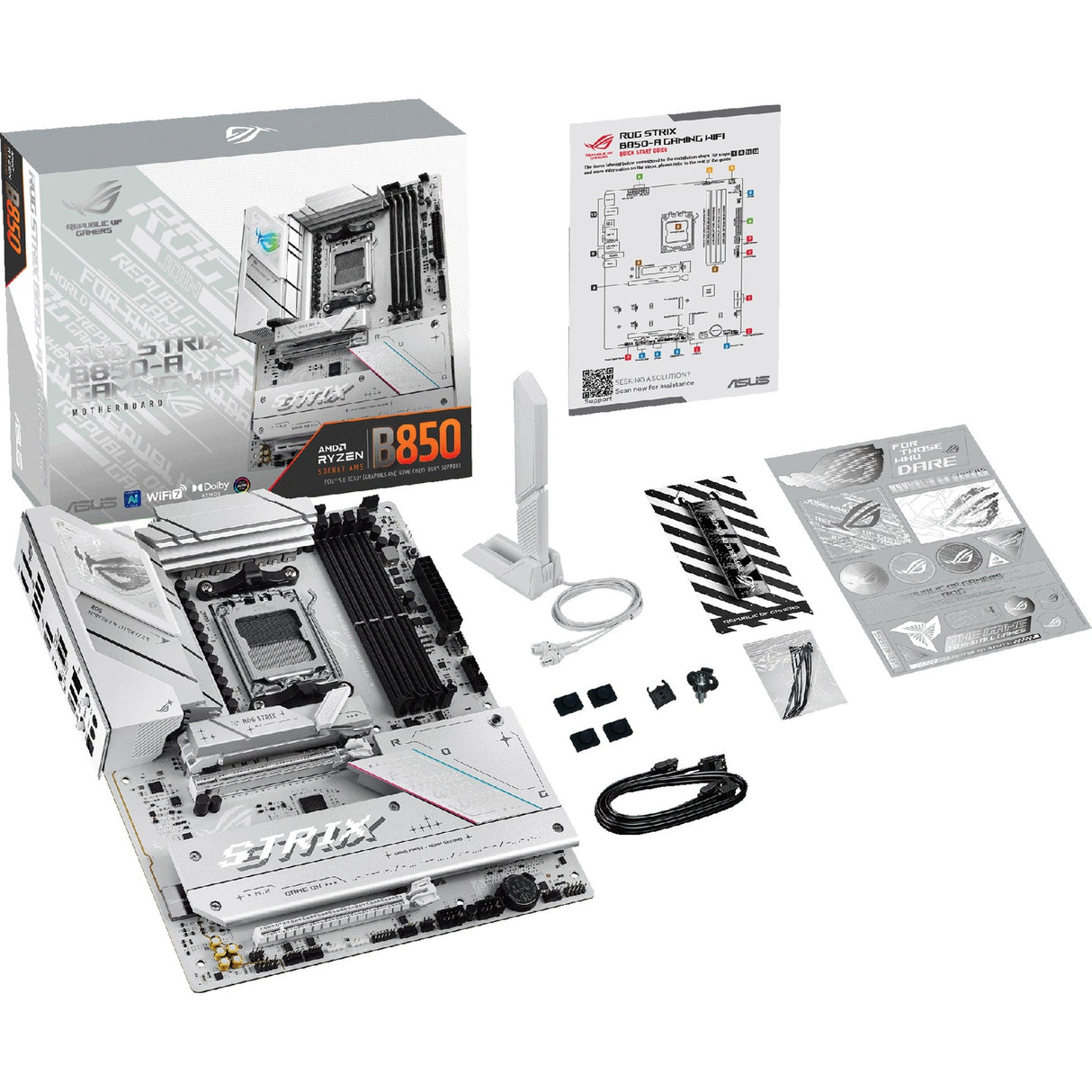 Asus rog strix b850-a gaming wifi socket am5 moederbord (wit, 2.5gb-lan, wi-fi 7, bt, sound, atx)