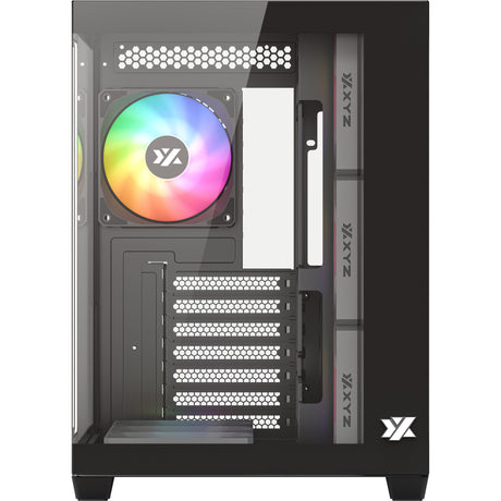 Xyz pc gear tesseract x midi tower behuizing (zwart | 2x usb-a | 1x usb-c | tempered glass)