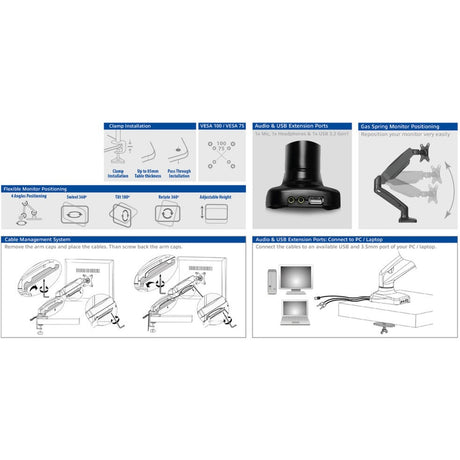 Act connectivity monitorarm office met gasveer, 1 scherm (zwart)
