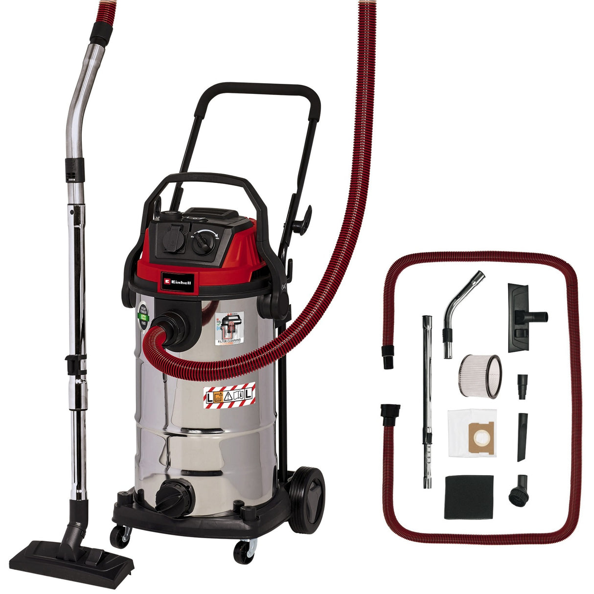 Einhell te-vc 2340 sacl nat- en droogzuiger (bourgondisch rood roestvrij staal)