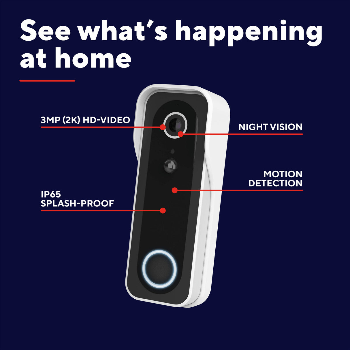 Trust draadloze video deurbel - doorcam-3000 - accu oplaadbaar met usb-c - 2k 3mp - geen abonnementskosten - inclusief chime - deurbel met camera - wit