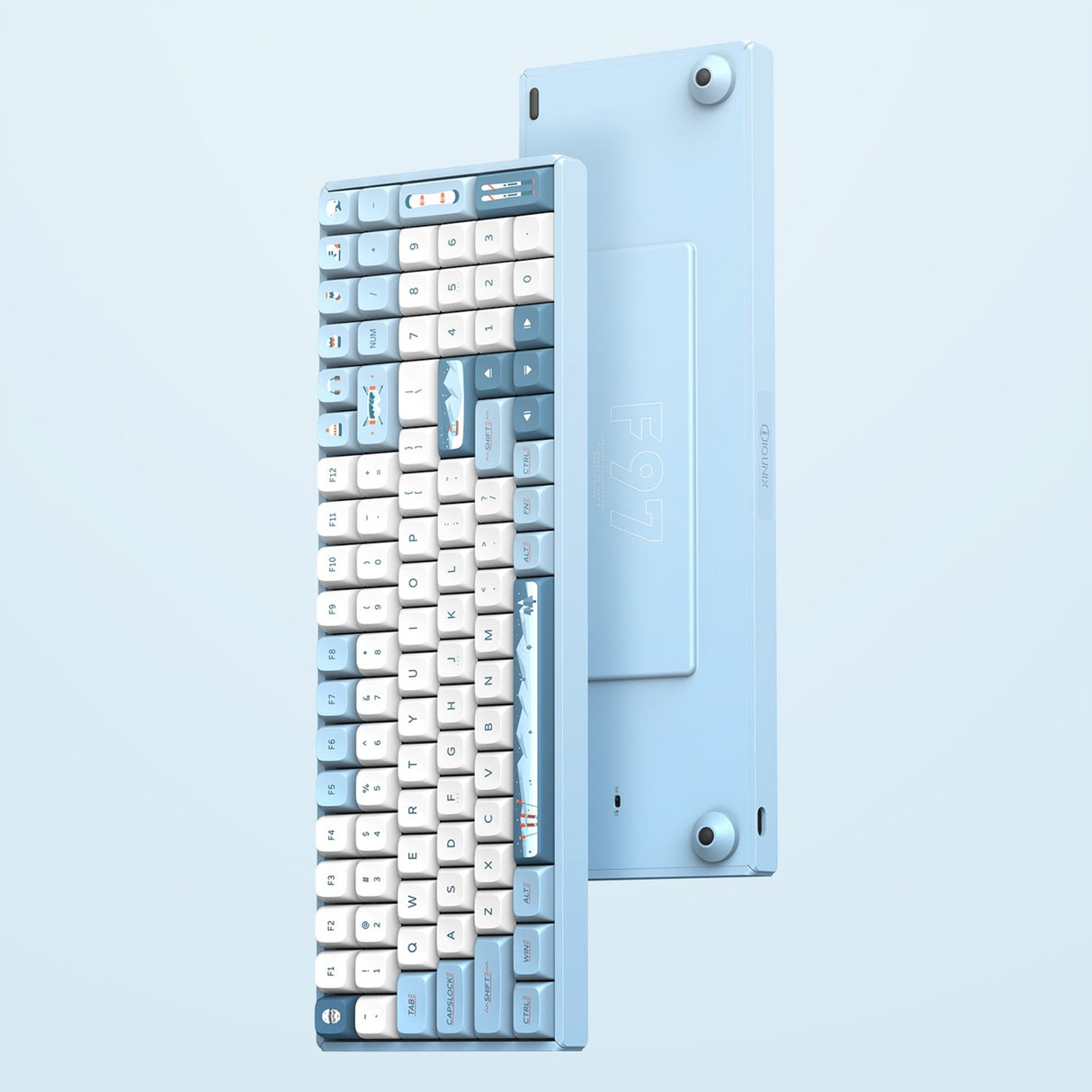 Iqunix f97 wintertide wireless mechanical keyboard (lichtblauw, us lay-out (qwerty), cherry mx brown, 96%, rgb leds, hot-swappable, pbt, 2.4ghz | bluetooth 5.1 | usb-c)