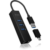 Icy box ib-hub1419-lan usb-hub (zwart, 3x usb-a 3.2 (5 gbit s), 1x lan)
