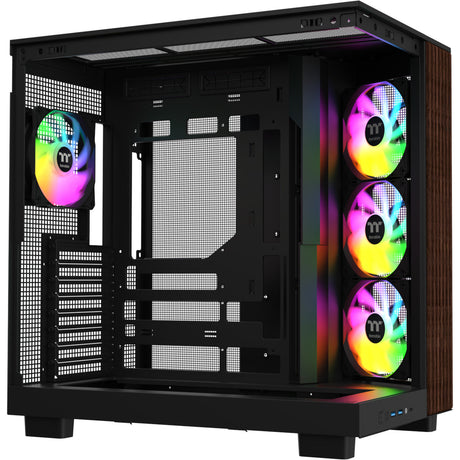 Thermaltake view 380 xl ws argb midi tower behuizing (zwart houtkleur | 2x usb-a | 1x usb-c | rgb | tempered glass)