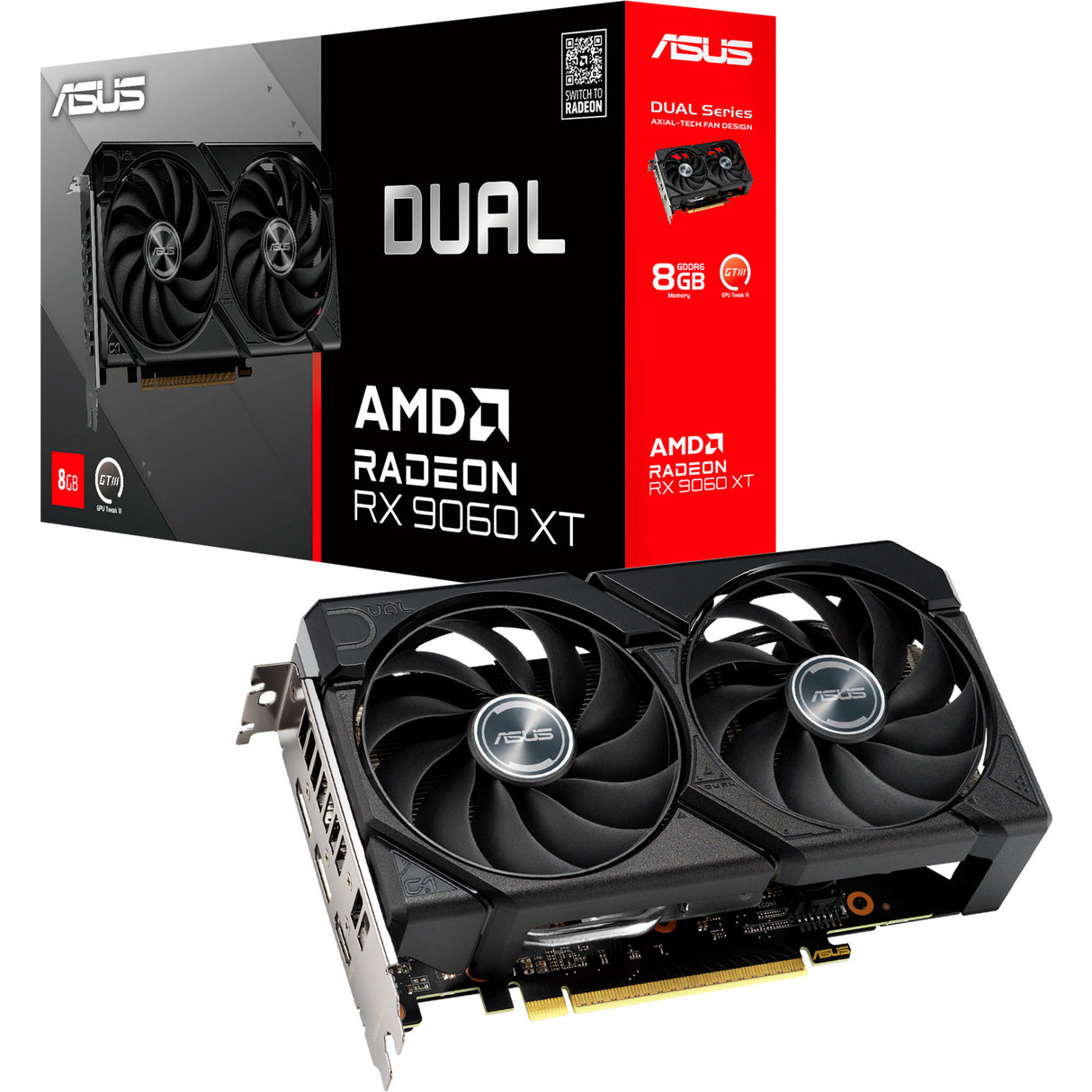 Asus dual radeon rx 9060 xt 8gb grafische kaart (2x displayport, 1x hdmi)