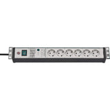 Brennenstuhl premium-line 60.000a stekkerdoos met overspanningsbeveiliging 6-voudig zwart lichtgrijs 3m h05vv-f 3g1,5 19 formaat