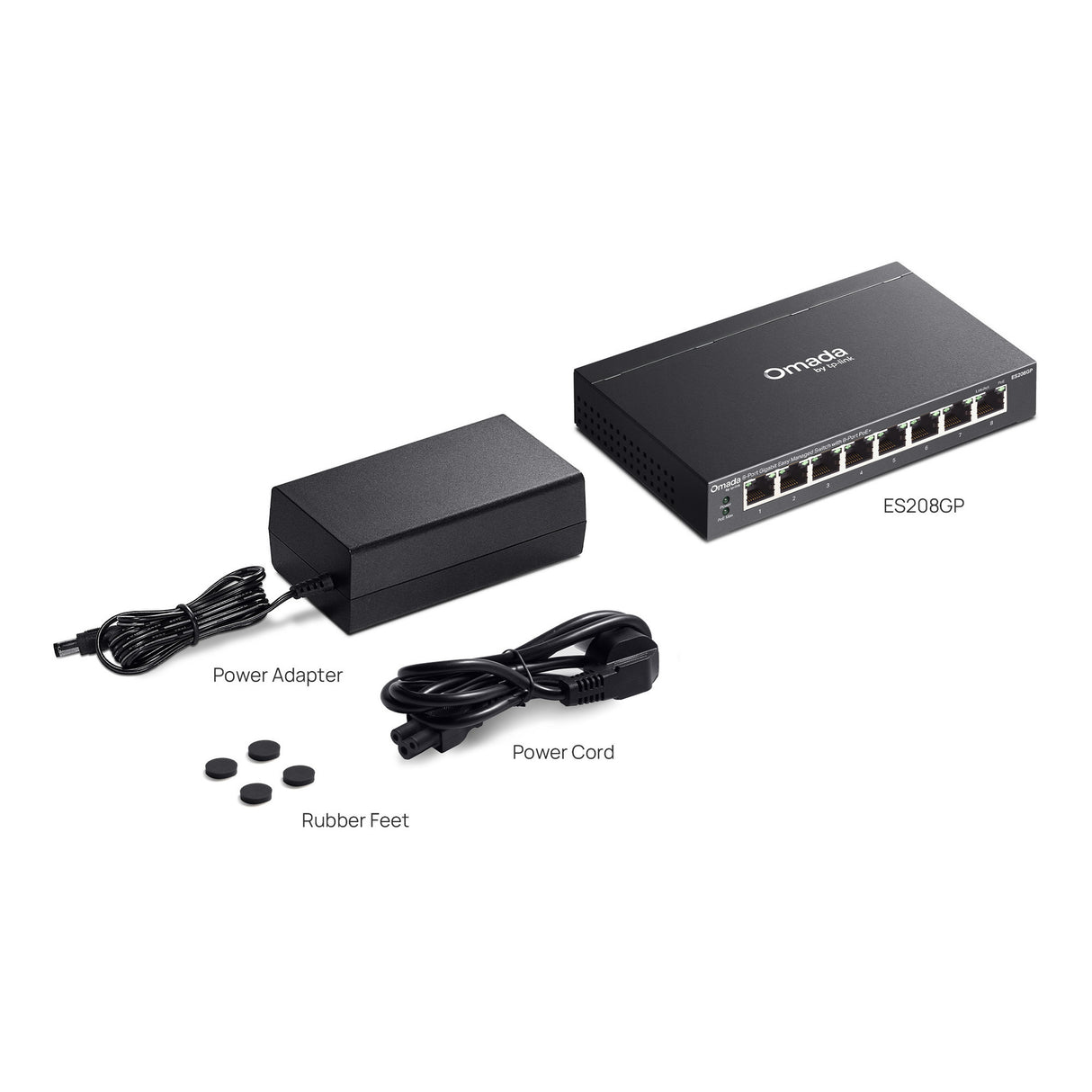 Tp-link omada es208gp 8-poort gigabit easy managed switch (zwart, 8x poe+)