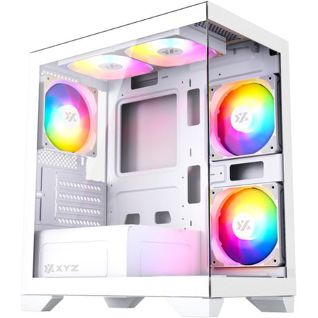 Xyz pc gear titanium view lite midi tower behuizing (wit | 2x usb-a | tempered glass)