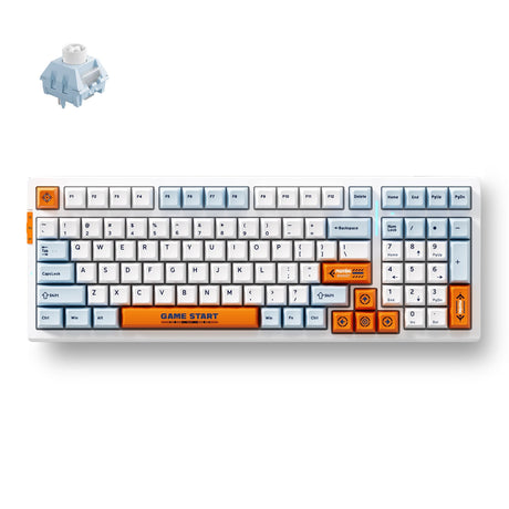 Mchose g98 pro orange blue snow tiger wireless tri-mode custom mechanical rgb gaming toetsenbord (blauw, us lay-out (qwerty), ttc snow tiger, rgb, hot swap, double-shot pbt, draadloos | bluetooth | usb-c)