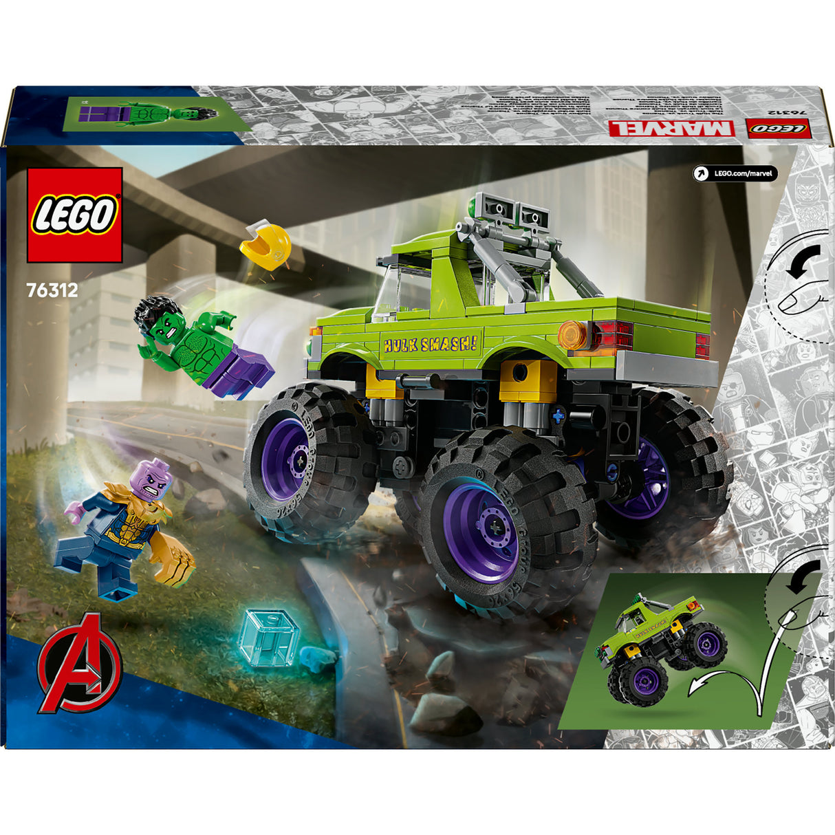 Lego marvel de hulk truck vs. thanos - superhelden speelgoed - 76312