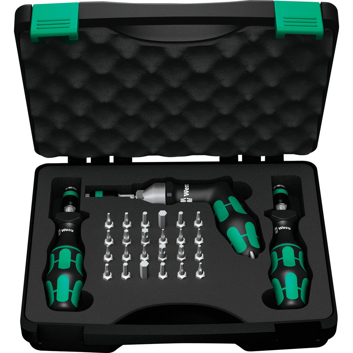 Wera 7440 41 42 kraftform momentschroevendraaierset 0,3-6,0nm (zwart groen, 27-delig, met rapidaptor snelspanboorhouder)