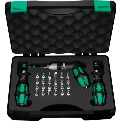Wera 7440 41 42 kraftform momentschroevendraaierset 0,3-6,0nm (zwart groen, 27-delig, met rapidaptor snelspanboorhouder)