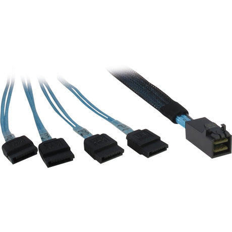 Inter-tech kabel sff 8643 > 4x sata (zwart blauw, 0,5 meter (gedeeltelijk afgeschermd))