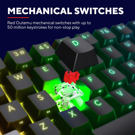 Trust gxt 867 acira 60% mini mechanisch gaming toetsenbord (zwart, us lay-out (qwerty), outemu red, 60%, rgb)