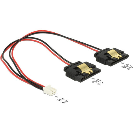 Delock power 2-pin female > 2 x sata 15-pin splitterkabel (zwart rood, 0,2 meter)