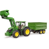 Bruder john deere 7r 350 met frontlader en transportaanhanger modelvoertuig (03155)
