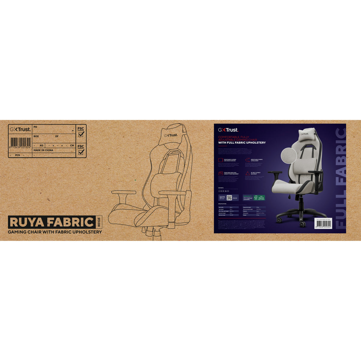 Trust gxt 723 ruya comfortabele stoffen gaming stoel