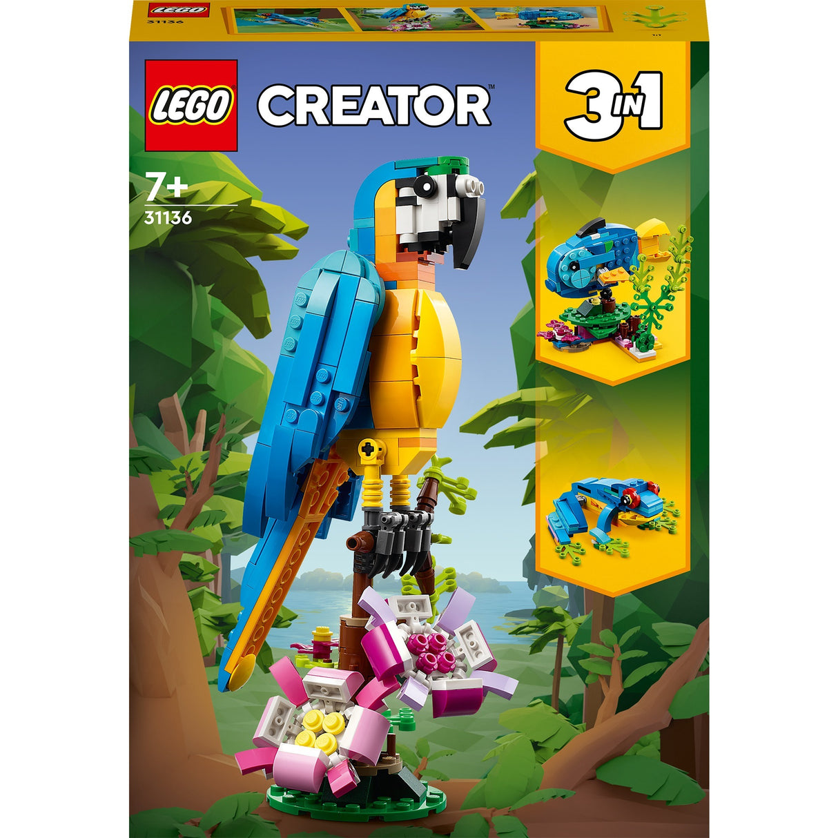 Lego creator 3in1 exotische papegaai - kikker - vis dieren speelgoed set voor kinderen - 31136