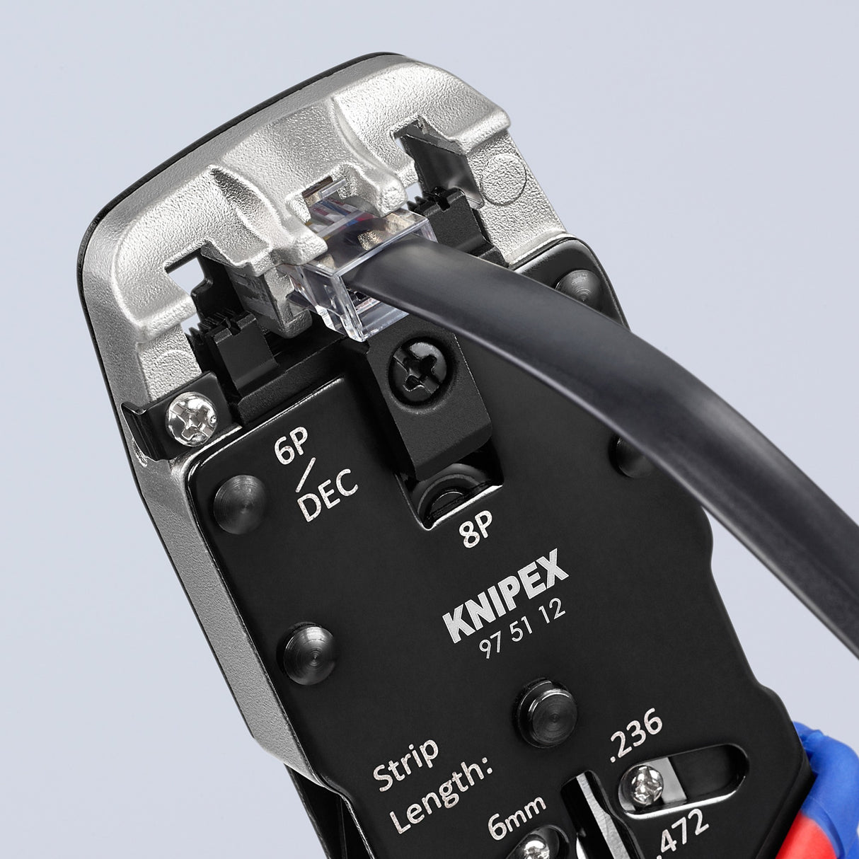 Knipex krimptang 97 51 12 sb (blauw rood, rj-10, rj-11 12 en rj-45)