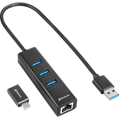 Sharkoon 3-port usb 3.2 gen 1 aluminium + gigabit lan dockingstation (zwart)