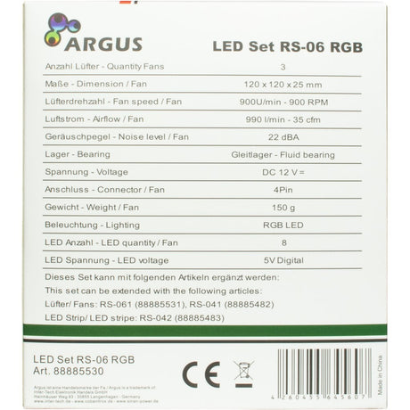 Inter-tech argus rgb-fan set rs-06 case fans (3 stuks, 120 x 120 x 25 mm, pwm)
