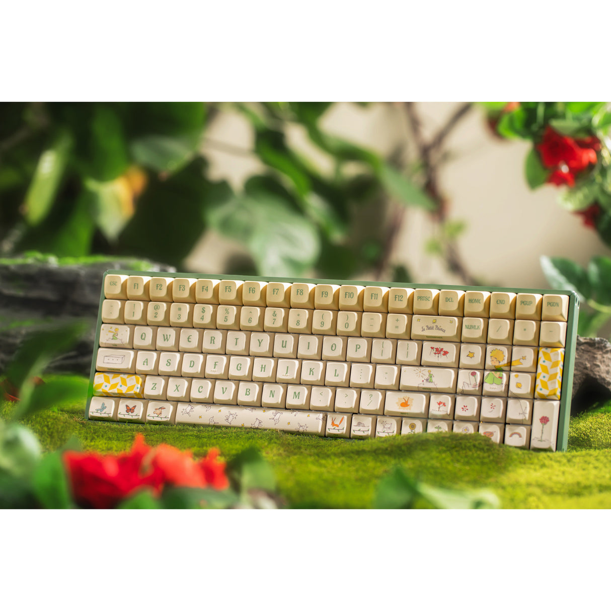 Iqunix f97 floral date rgb mechanisch gaming toetsenbord (groen, us lay-out (qwerty), gateron red, 96%, rgb leds, hot-swappable, pbt, 2.4ghz | bluetooth 5.1 | usb-c)