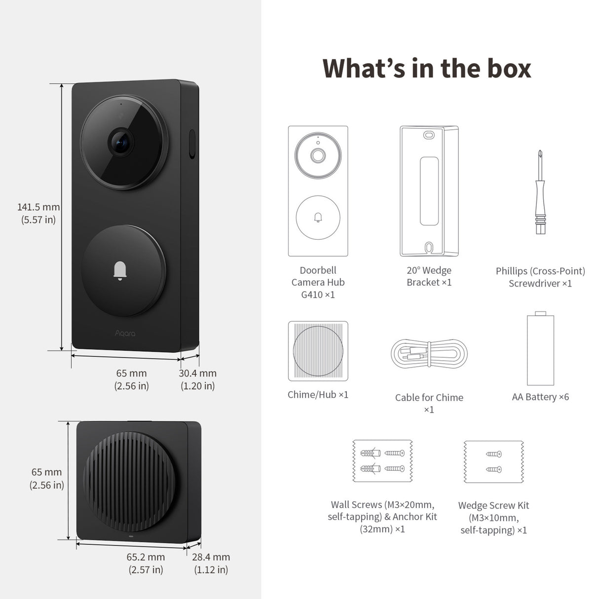 Aqara slimme video deurbel g410 select (zwart, wifi, bluetooth, zigbee, matter)