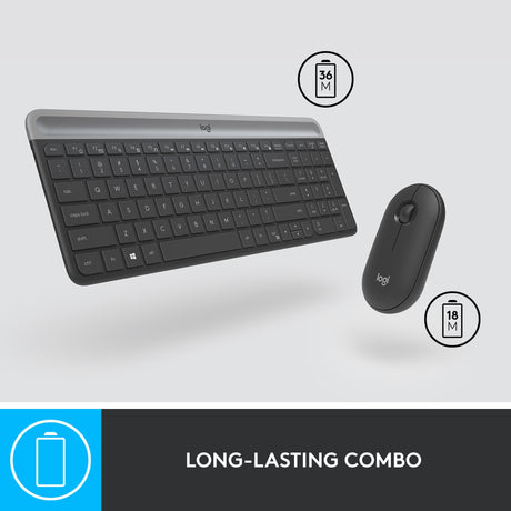 Logitech mk470 slim draadloze desktopset (zwart, us-international lay-out (qwerty), scissor switches, 100%, 1000 dpi)