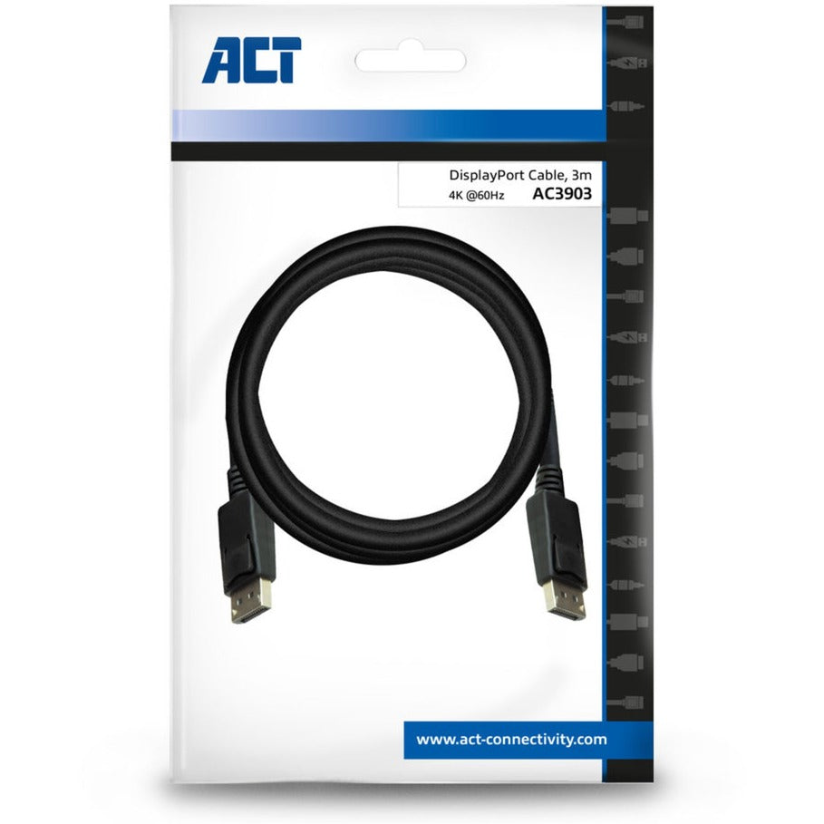 Act connectivity 3 meter displayport kabel male - male (zwart)