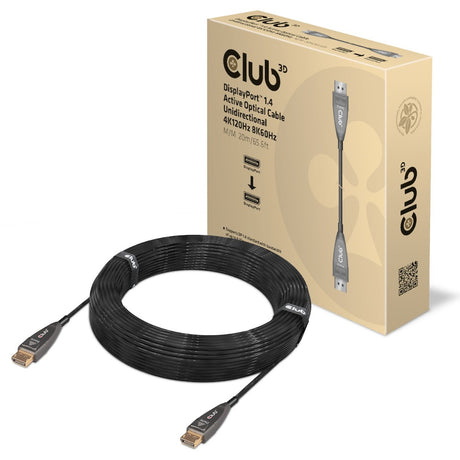 Club 3d actieve optische displayport 1.4 kabel (zwart, 20 meter, 8k)