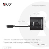Club 3d usb-c bi-directional video + data + pd switch usb-switch (zwart)