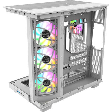 Thermaltake view 380 xl ws argb midi tower behuizing (wit houtkleur | 2x usb-a | 1x usb-c | rgb | tempered glass)