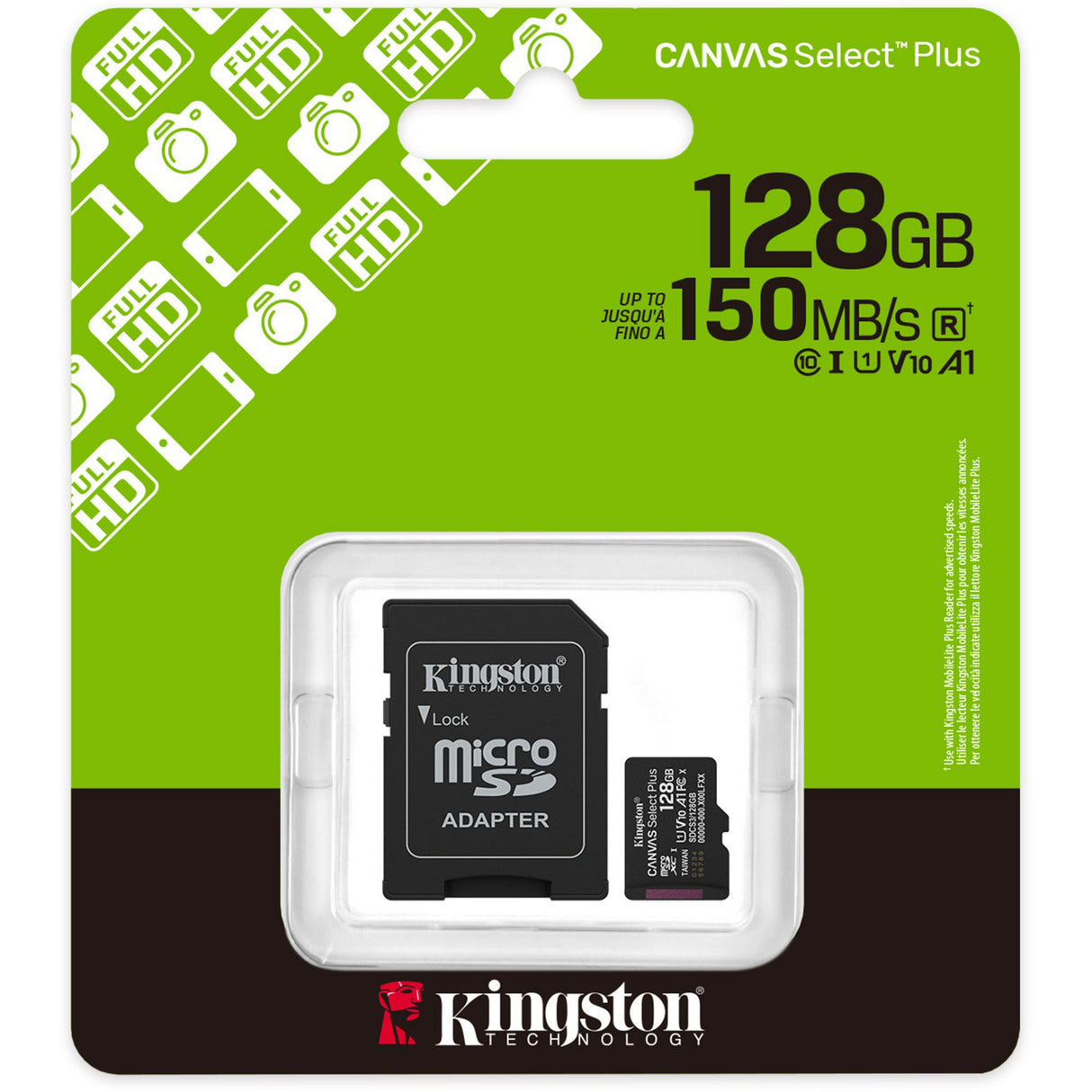 Kingston canvas select plus 128 gb microsdxc geheugenkaart (zwart, uhs-i u1, class 10, v10, incl. sd adapter)