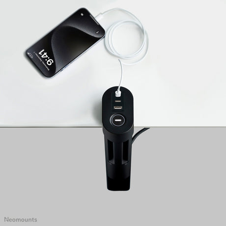 Neomounts ds22-840bl6 bureaucontactdoos met klem en usb-c en usb-a poorten - quick-charge stekkerdoos (zwart)