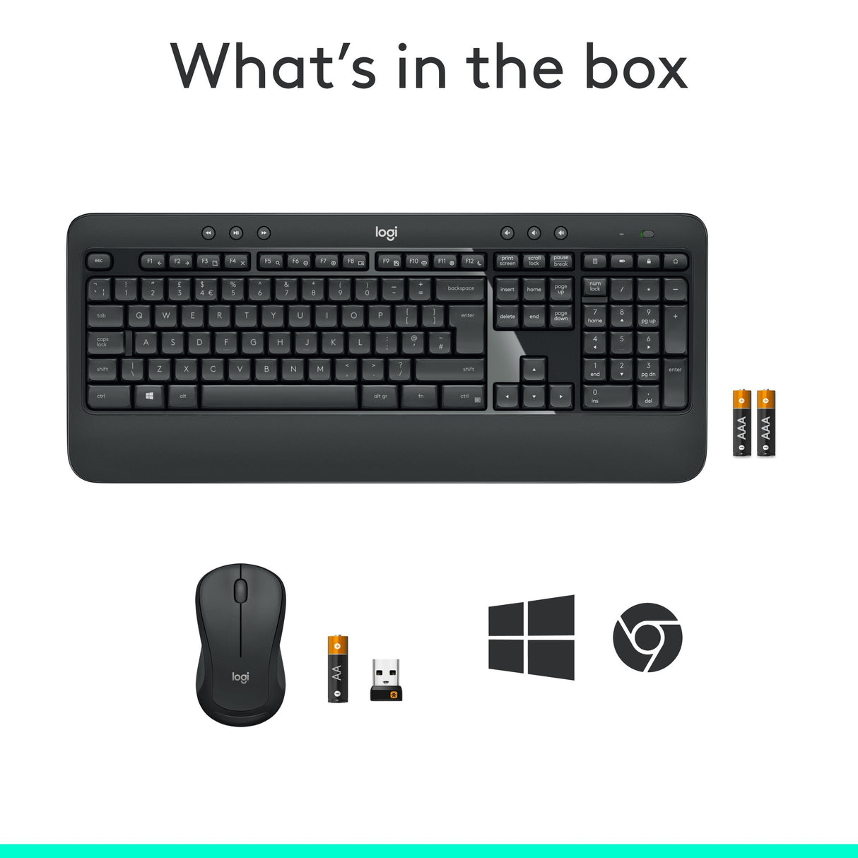 Logitech mk540 advanced draadloze desktopset (donkergrijs, eu lay-out (qwerty), 1000 dpi)