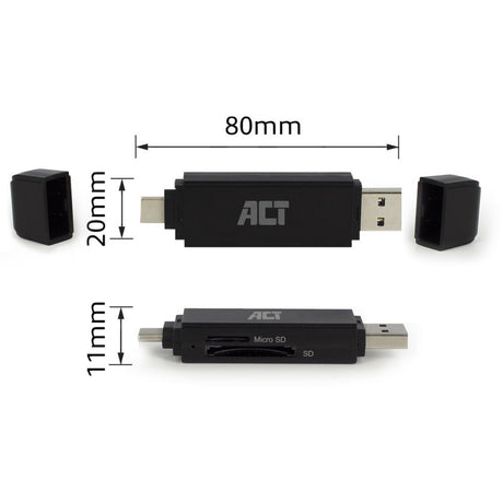 Act connectivity usb-c usb-a kaartlezer, sd micro sd (zwart)